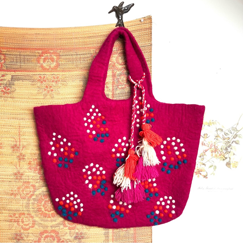 Vibrant Pink Tote Bag with Tassel Accents